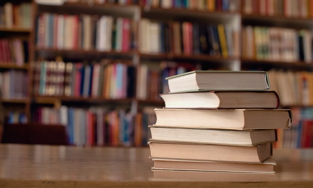 Books on table in library