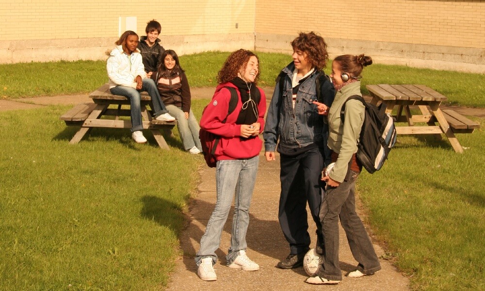 Students in the quad at Cardinal-Roy high school in Quebec City, Canada