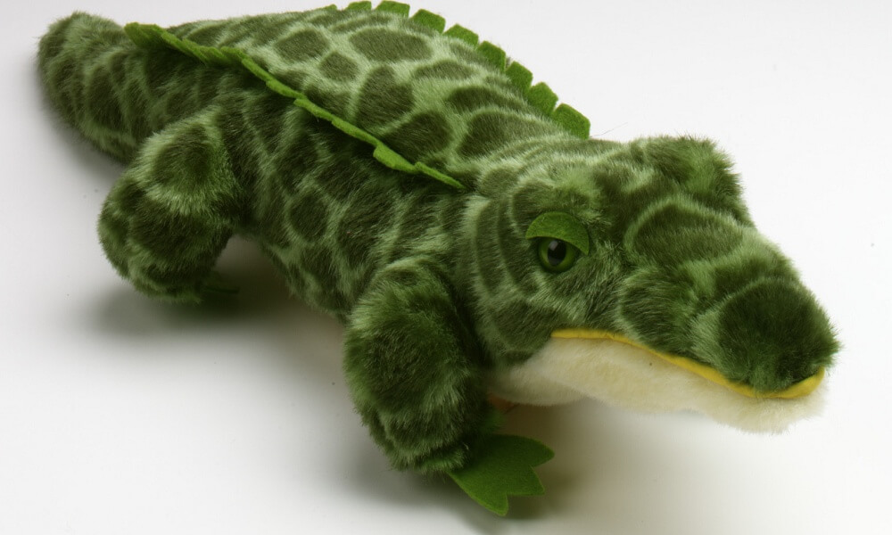 Stuffed toy aligator, green with spot