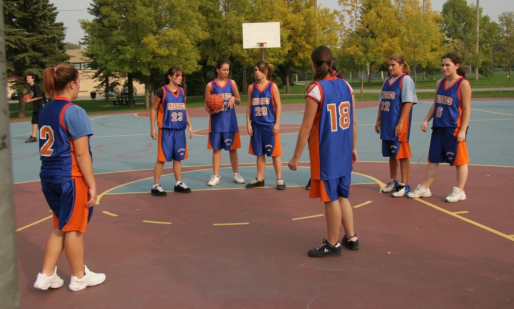 Girls playing basketball, Cardinal Roy school, Quebec