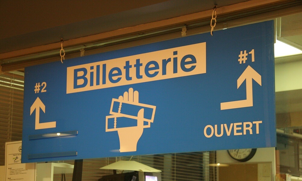 Rail ticket sign in Quebec