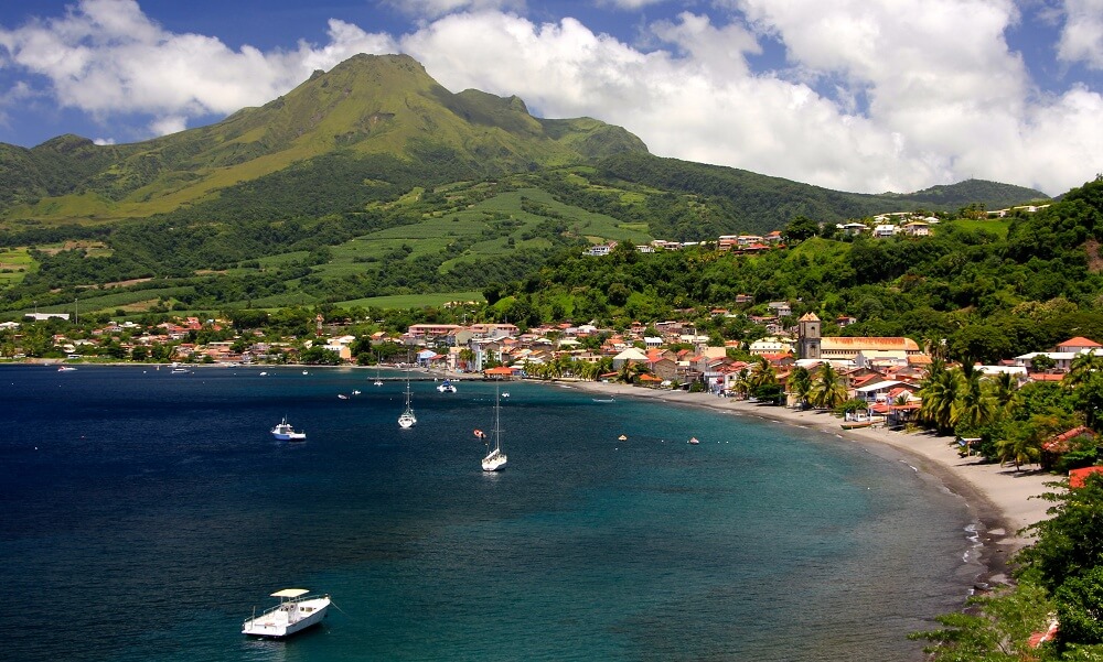 Martinique village on edge of lagoon