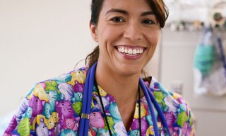 Nurse with stethoscope around neck, portrait