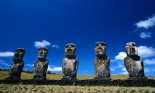 Detail showing five moai figures at Easter Island