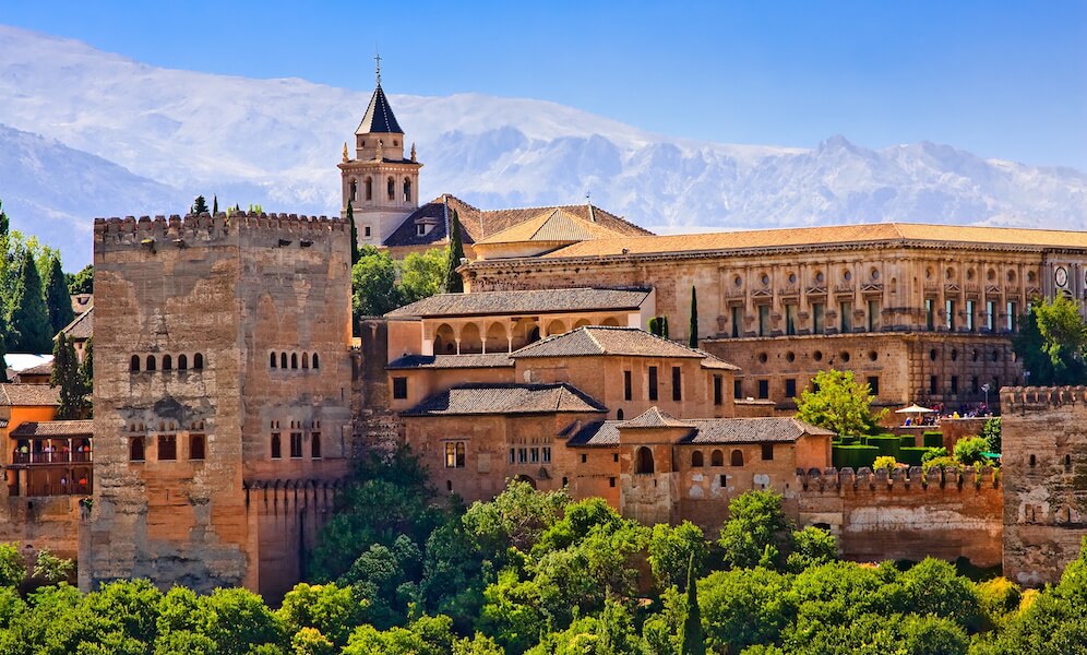 View on Alhambra at sunset, Granada, Spain