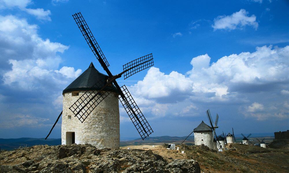 A line of windmills in Spain