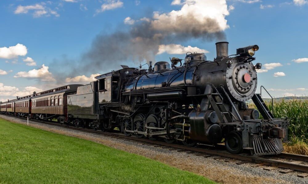 Historic steam train passes through the fields