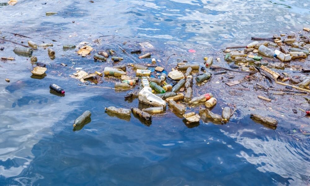 Plastic waste floating in the ocean