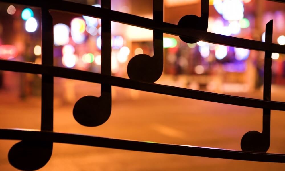 Musical notes on window on Beale Street, Memphis